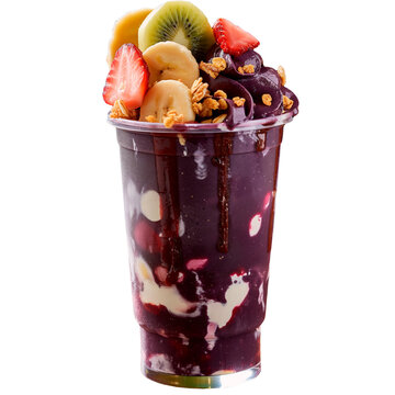 glass of a&ccedil;a&iacute; ice cream with fruits