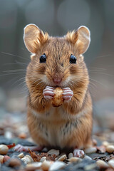 Adorable furry rodent with curious eyes and whiskers sitting in grassy field, watching quietly