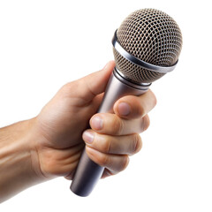 A microphone is being held by a person's hand