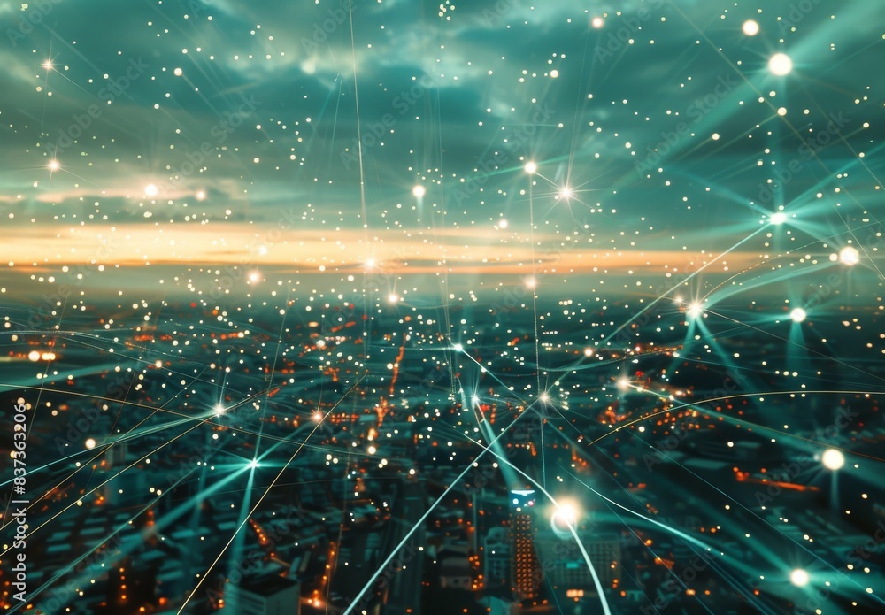 Poster network concept for telecommunication and communication. technology for connections between big data