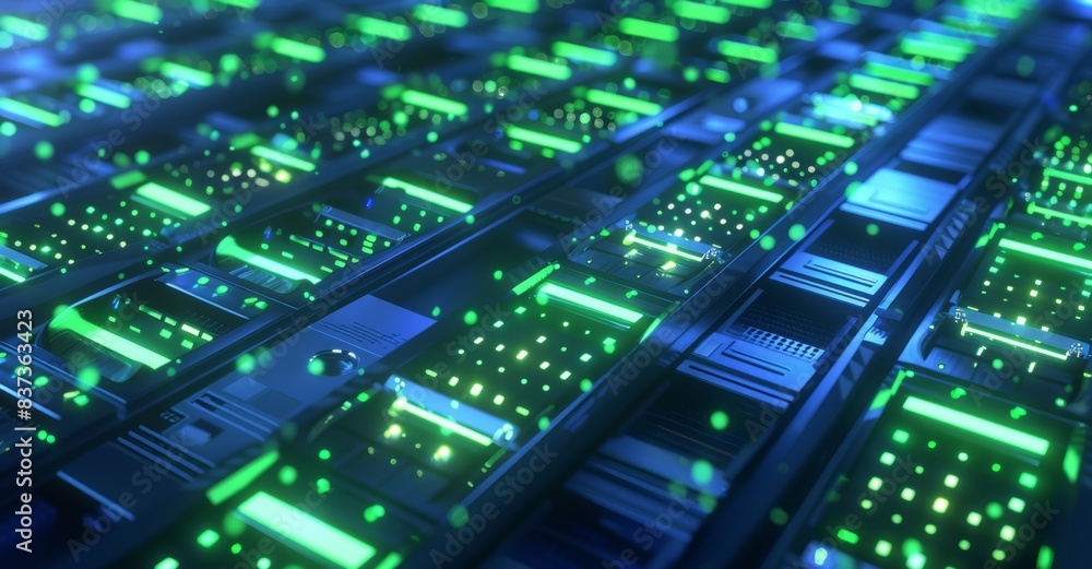 Poster the mining of cryptocurrency on computer racks in a data center security server room