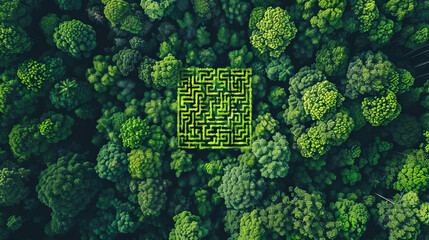 Nature meets tech in this innovative image. Lush green trees form a QR code amidst a verdant forest, symbolizing the harmony between the digital and the natural world.