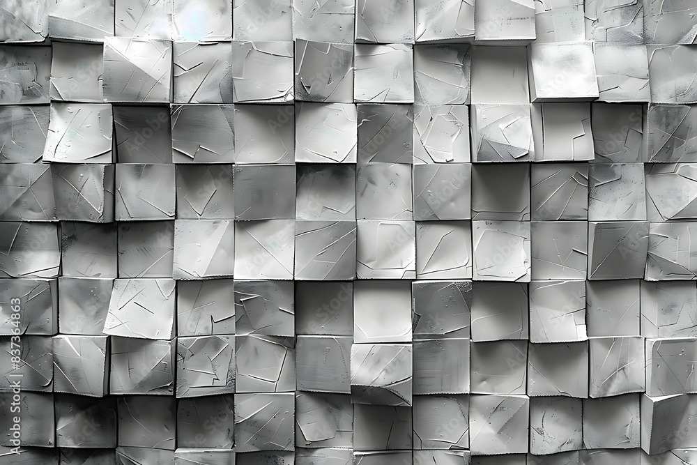 Poster Abstract background of a lot of silver polycarbonate sheets of metal. 3D cubic background
