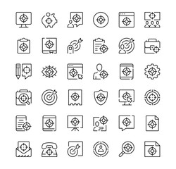 Target icons set. Vector line icons. Black outline stroke symbols