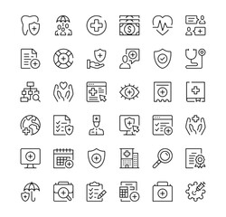 Health insurance icons set. Vector line icons. Black outline stroke symbols