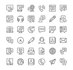 Contact icons set. Vector line icons. Black outline stroke symbols