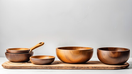 Wooden plate on white background. handmade cooking pots Generative AI