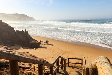View to Praia do Amado, Beach and Surfer spot near Sagres and Lagos, Costa Vicentina Algarve Portugal