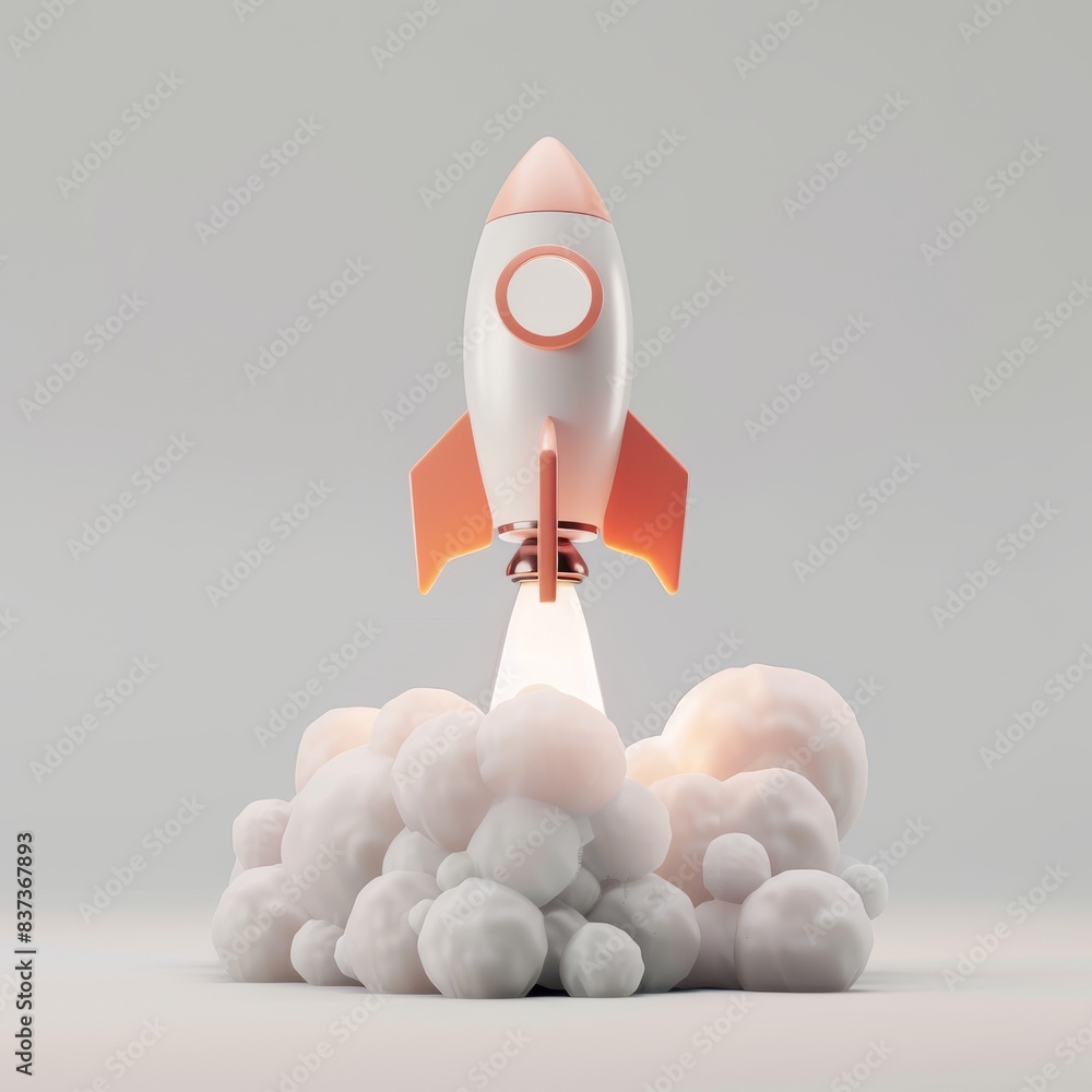 Poster flying toward the clouds rocket icon with generative artificial intelligence, creating a successful 