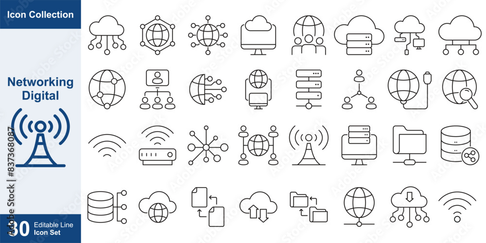 Poster network internet line icons set vector design