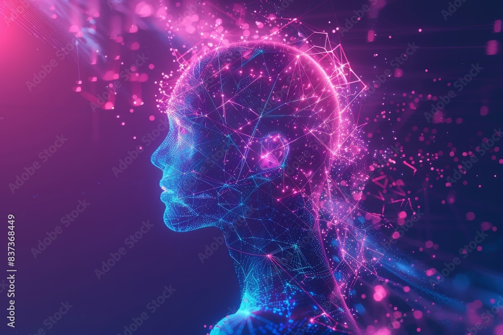 Poster artificial intelligence system, abstract futuristic universe, online network server, 3d rendering of
