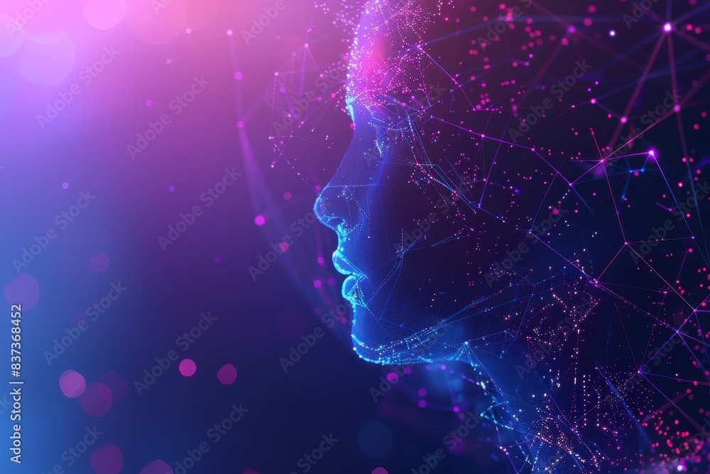 Poster face head ai technology, abstract futuristic universe cyber network server online, 3d rendering back