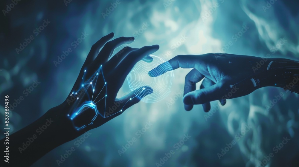 Poster a robot on a big data network, science and artificial intelligence technology, innovation and futuri