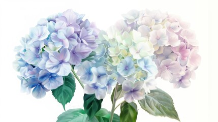 blue and violet hortensia flowers isolated on white background