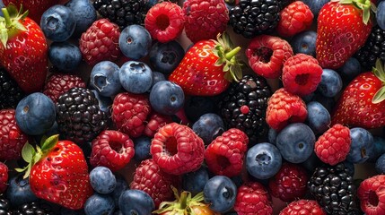 Overhead view of mixed berries in vibrant colors