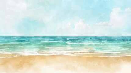 Sea beach background in watercolor style pastel color tone