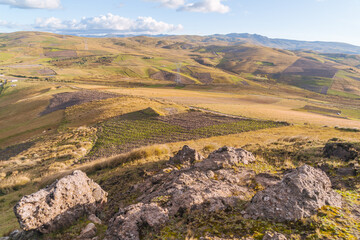 Landscape from the heights, with hills and the bright sun