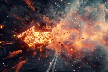 Arrow Sign Explosion Simulation: Original 3D Rendering Illustration