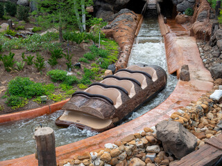 Empty log boat on a Log Flume ride