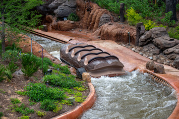 Empty log boat on a Log Flume ride