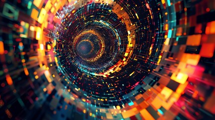 Obraz premium Abstract Digital Tunnel with Colorful Lights and Bokeh Effects