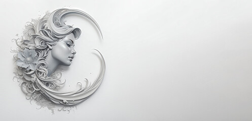 Banner with female profile on white background, free space for text.
