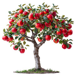 The apple tree is loaded with ripe, red apples, ready to be picked and enjoyed.