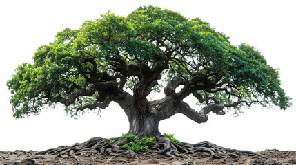 Fototapeta premium The photo shows a large and old tree with green leaves
