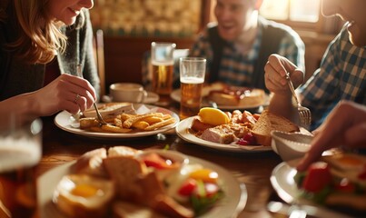 Close Up Of Couple At Table In Traditional English Pub Eating Breakfast

