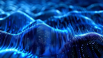 Abstract digital waves in blue tones, depicting data flow concept. Ideal for technology and cyber themes. Dynamic and modern. AI