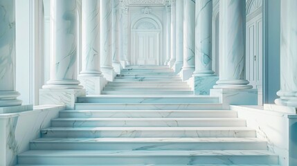 Architectural Background. White marble staircase in a room with classical columns and colors.