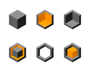 Obraz premium Cube logo, geometric vector design. Box logotype company, trendy tech emblem in pixel style.