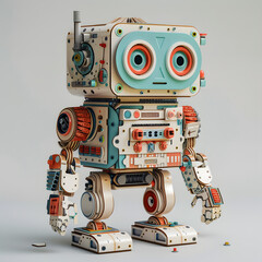 Fototapeta premium White retro robot toy in isolated background.