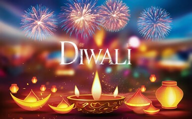 Diwali, on firework background , colorful background, lantern