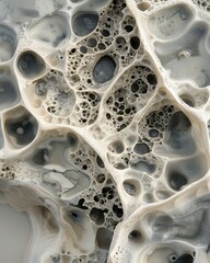 A close-up of a cross-section of bone reveals the intricate network of calcium deposits that give it strength and structure. The image showcases the natural beauty of calcium's role in supporting life