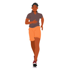 Front View Of Young Man Running With Focus And Determination. Male Character Wearing Casual Sports Attire