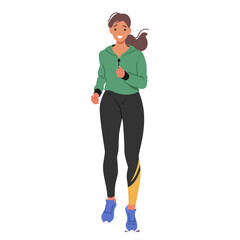 Young, Active Woman Jogging, Exudes A Sense Of Motion And Healthy Lifestyle, Front View. Concept Of Fitness And Wellness