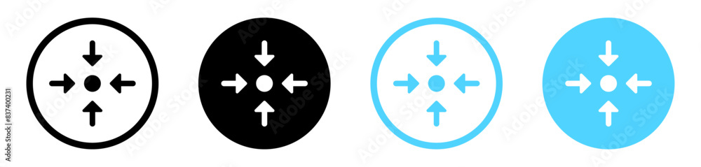 Leinwandbilder minimize icon four 4 arrows icon meeting point, rally compact size small scale arrows icons . shrink icon resize in arrows