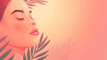 Healthy glow, with illustrations of a person with radiant and glowing skin, showcasing the results of a skincare routine. Distinctiveness of lifestyle beauty and fashion concept.