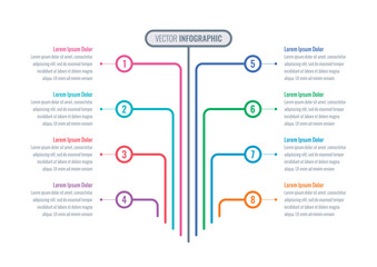 Infographic template for industry, business, technology, education, science. Infographic template for book, annual report, magazine. eight steps colorful lines infographic template