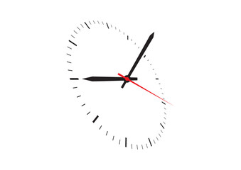 Analog clock with perspective dial on white background. analog clock concept