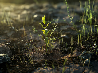 Obraz premium A sprout bursting out of the ground.
