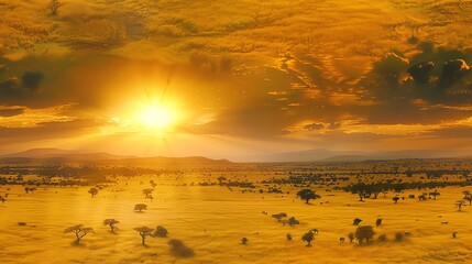 16 Aerial view, expansive savannah, wildlife in motion, golden hour, breathtaking scenery, hyper detailed