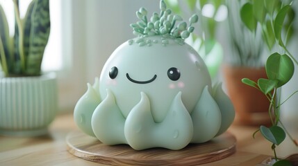 Adorable Clay Seaweed Character with Smile on Matte Background
