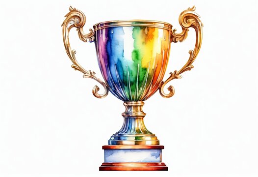 Watercolour drawing of a trophy cup on a white background
