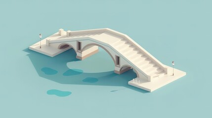 Obraz premium Isometric 3D illustration of a white stone bridge with arches over water