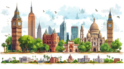 Famous monuments of the world , Travel Destination Posters , international holidays concept , travel locations