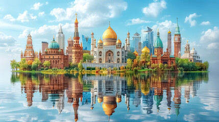Famous monuments of the world , Travel Destination Posters , international holidays concept , travel locations