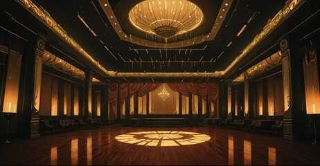 Obraz premium cyberpunk palace ballroom theatre hall. futuristic abandoned sci-fi neon cyber amphitheater auditorium empty room. royal dance hall in noble mansion interior. 