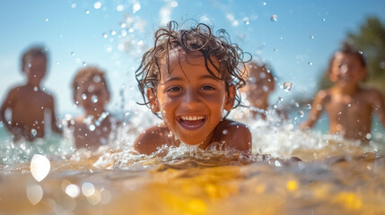 Obraz premium summer joy of a child in the pool